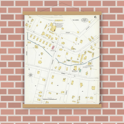 Old map wall art mockup — magnetic wood frame on brick wall — Sanborn Fire Insurance Map from Summit, Union County, New Jersey (1903), Sheet #0006