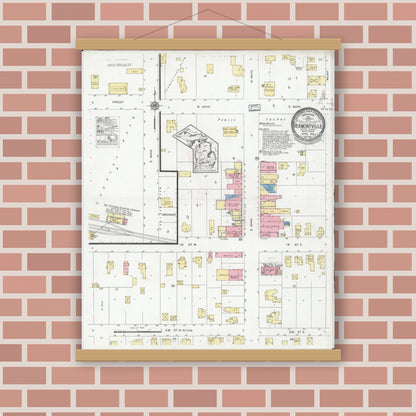 Old map wall art mockup — magnetic wood frame on brick wall — Sanborn Fire Insurance Map from Vermontville, Eaton County, Michigan (1928), Sheet #0001