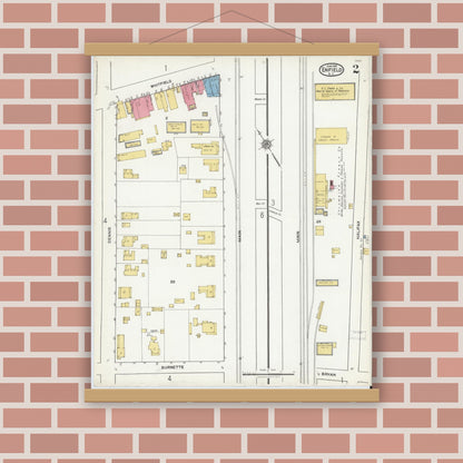 Old map wall art mockup — magnetic wood frame on brick wall — Sanborn Fire Insurance Map from Enfield, Halifax County, North Carolina (1921), Sheet #0002