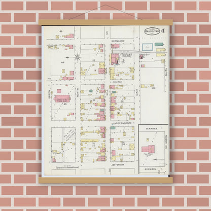 Old map wall art mockup — magnetic wood frame on brick wall — Sanborn Fire Insurance Map from Mascoutah, Saint Clair County, Illinois (1894), Sheet #0004