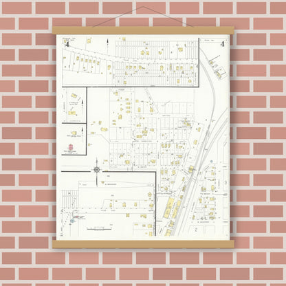 Old map wall art mockup — magnetic wood frame on brick wall — Sanborn Fire Insurance Map from Troup, Smith County, Texas (1934), Sheet #0004
