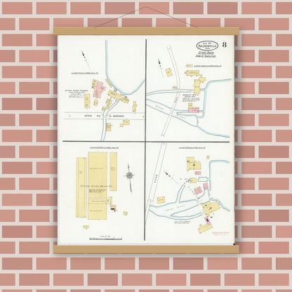 Old map wall art mockup — magnetic wood frame on brick wall — Sanborn Fire Insurance Map from Baldwinville, Worcester County, Massachusetts (1912), Sheet #0008