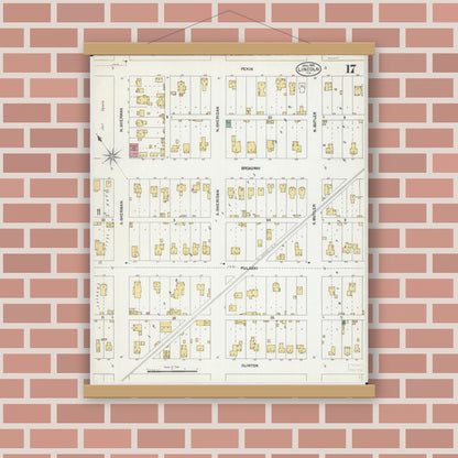 Old map wall art mockup — magnetic wood frame on brick wall — Sanborn Fire Insurance Map from Lincoln, Logan County, Illinois (1902), Sheet #0017