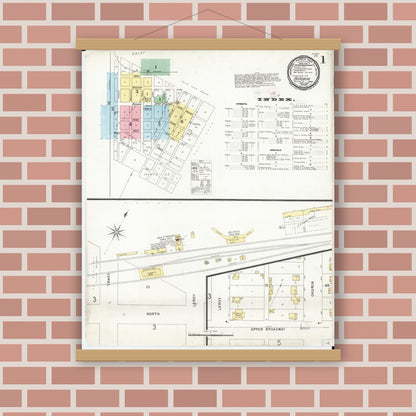 Old map wall art mockup — magnetic wood frame on brick wall — Sanborn Fire Insurance Map from Audubon, Audubon County, Iowa (1896) â€” Complete Set