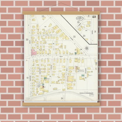 Old map wall art mockup — magnetic wood frame on brick wall — Sanborn Fire Insurance Map from Everett, Middlesex County, Massachusetts (1897), Sheet #0023