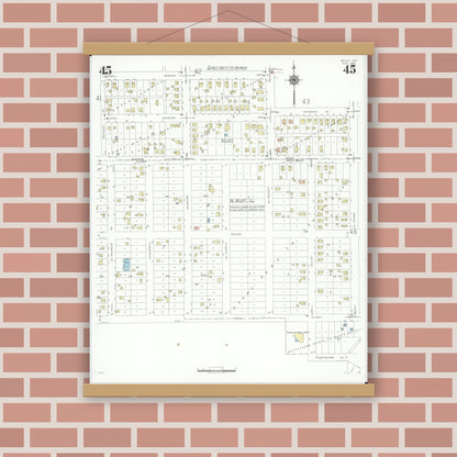 Old map wall art mockup — magnetic wood frame on brick wall — Sanborn Fire Insurance Map from Beloit, Rock County, Wisconsin (1939), Sheet #0045