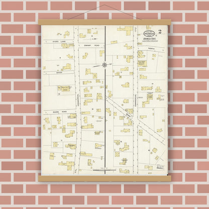 Old map wall art mockup — magnetic wood frame on brick wall — Sanborn Fire Insurance Map from Harwich, Barnstable County, Massachusetts (1915), Sheet #0002