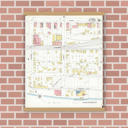 Old map wall art mockup — magnetic wood frame on brick wall — Sanborn Fire Insurance Map from Ottumwa, Wapello County, Iowa (1902), Sheet #0009