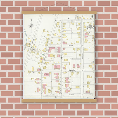 Old map wall art mockup — magnetic wood frame on brick wall — Sanborn Fire Insurance Map from Staunton, Independent Cities, Virginia (1899), Sheet #0005