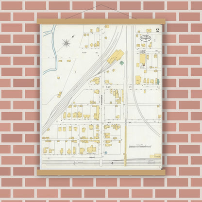 Old map wall art mockup — magnetic wood frame on brick wall — Sanborn Fire Insurance Map from Bellwood, Blair County, Pennsylvania (1899), Sheet #0002