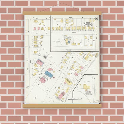 Old map wall art mockup — magnetic wood frame on brick wall — Sanborn Fire Insurance Map from Logansport, Cass County, Indiana (1906), Sheet #0010
