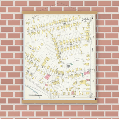 Old map wall art mockup — magnetic wood frame on brick wall — Sanborn Fire Insurance Map from Plymouth, Luzerne County, Pennsylvania (1907), Sheet #0002