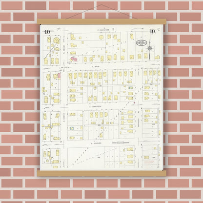 Old map wall art mockup — magnetic wood frame on brick wall — Sanborn Fire Insurance Map from Owosso, Shiawassee County, Michigan (1930), Sheet #0010
