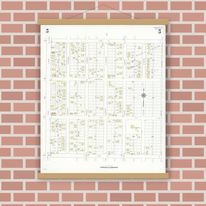 Old map wall art mockup — magnetic wood frame on brick wall — Sanborn Fire Insurance Map from Pasadena, Harris County, Texas (1940), Sheet #0005