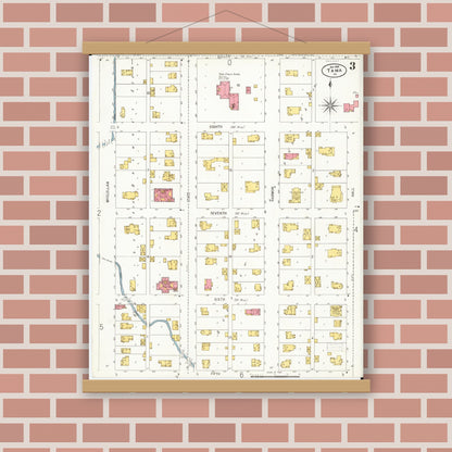 Old map wall art mockup — magnetic wood frame on brick wall — Sanborn Fire Insurance Map from Tama, Tama County, Iowa (1906), Sheet #0003