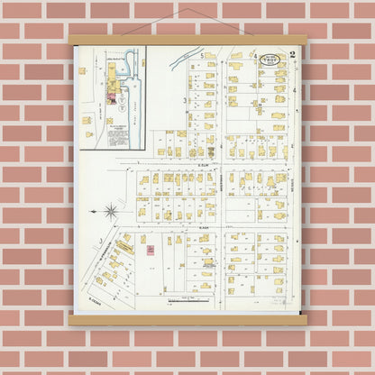 Old map wall art mockup — magnetic wood frame on brick wall — Sanborn Fire Insurance Map from Troy, Miami County, Ohio (1905), Sheet #0002