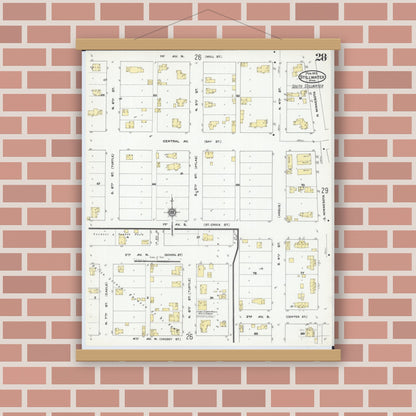 Old map wall art mockup — magnetic wood frame on brick wall — Sanborn Fire Insurance Map from Stillwater, Washington County, Minnesota (1910), Sheet #0028