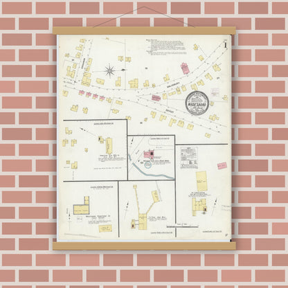 Old map wall art mockup — magnetic wood frame on brick wall — Sanborn Fire Insurance Map from Wadesboro, Anson County, North Carolina (1908) - Complete Map Set