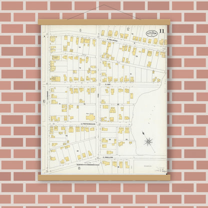 Old map wall art mockup — magnetic wood frame on brick wall — Sanborn Fire Insurance Map from Pittston, Luzerne County, Pennsylvania (1903), Sheet #0011