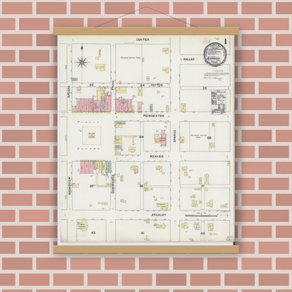 Old map wall art mockup — magnetic wood frame on brick wall — Sanborn Fire Insurance Map from Alvarado, Johnson County, Texas (1891) - Complete Map Set