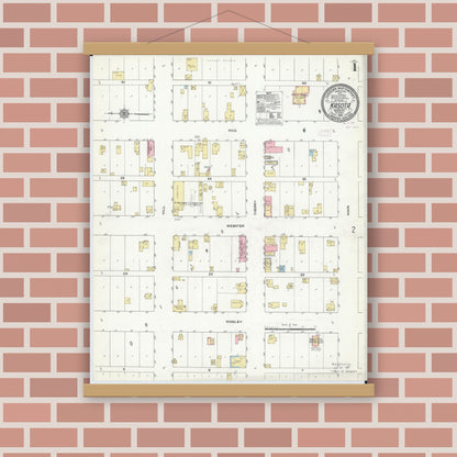 Old map wall art mockup — magnetic wood frame on brick wall — Sanborn Fire Insurance Map from Kasota, Le Sueur County, Minnesota (1910), Sheet #0001