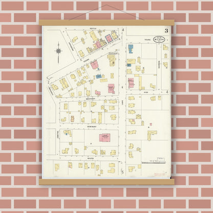 Old map wall art mockup — magnetic wood frame on brick wall — Sanborn Fire Insurance Map from Wilson, Niagara County, New York (1911), Sheet #0003