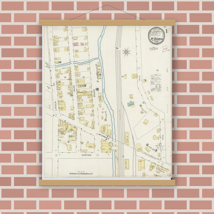 Old map wall art mockup — magnetic wood frame on brick wall — Sanborn Fire Insurance Map from McDonald, Washington County, Pennsylvania (1894) - Complete Map Set