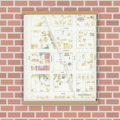 Old map wall art mockup — magnetic wood frame on brick wall — Sanborn Fire Insurance Map from Brandon, Fond du Lac County, Wisconsin (1908), Sheet #0002