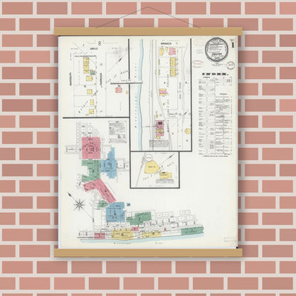 Old map wall art mockup — magnetic wood frame on brick wall — Sanborn Fire Insurance Map from Chester, Randolph County, Illinois (1899) - Complete Map Set