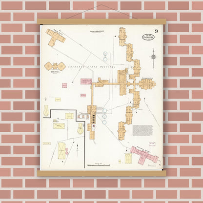 Old map wall art mockup — magnetic wood frame on brick wall — Sanborn Fire Insurance Map from Cherokee, Cherokee County, Iowa (1914), Sheet #0009