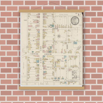 Old map wall art mockup — magnetic wood frame on brick wall — Sanborn Fire Insurance Map from Annville, Lebanon County, Pennsylvania (1887) - Complete Map Set