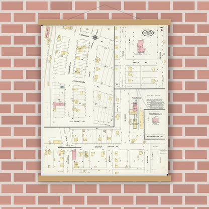 Old map wall art mockup — magnetic wood frame on brick wall — Sanborn Fire Insurance Map from Neosho, Newton County, Missouri (1909), Sheet #0007
