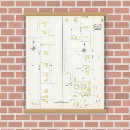 Old map wall art mockup — magnetic wood frame on brick wall — Sanborn Fire Insurance Map from Nantucket, Nantucket County, Massachusetts (1904), Sheet #0017