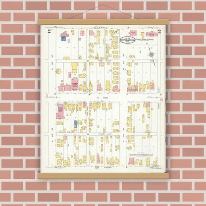 Old map wall art mockup — magnetic wood frame on brick wall — Sanborn Fire Insurance Map from New Philadelphia, Tuscarawas County, Ohio (1926), Sheet #0002