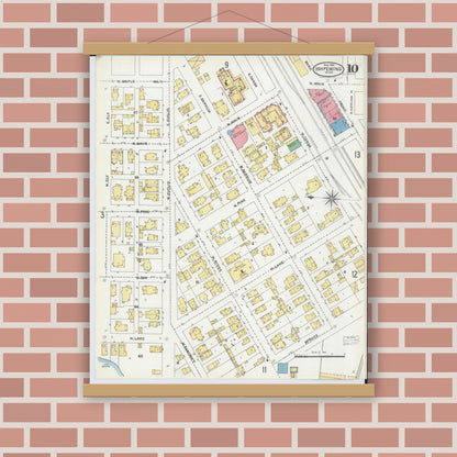 Old map wall art mockup — magnetic wood frame on brick wall — Sanborn Fire Insurance Map from Ishpeming, Marquette County, Michigan (1904), Sheet #0010