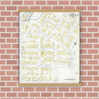 Old map wall art mockup — magnetic wood frame on brick wall — Sanborn Fire Insurance Map from Ishpeming, Marquette County, Michigan (1917), Sheet #0004