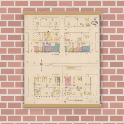 Old map wall art mockup — magnetic wood frame on brick wall — Sanborn Fire Insurance Map from Luling, Caldwell County, Texas (1921), Sheet #0004