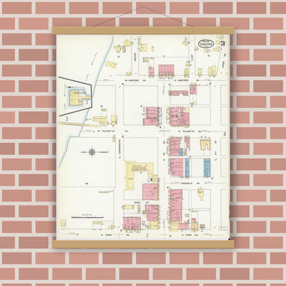 Old map wall art mockup — magnetic wood frame on brick wall — Sanborn Fire Insurance Map from Sanford, Seminole County, Florida (1912), Sheet #0003