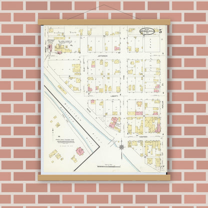 Old map wall art mockup — magnetic wood frame on brick wall — Sanborn Fire Insurance Map from McConnelsville, Morgan County, Ohio (1911), Sheet #0005