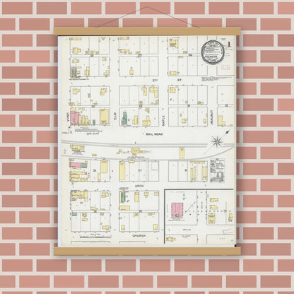 Old map wall art mockup — magnetic wood frame on brick wall — Sanborn Fire Insurance Map from Atlanta, Logan County, Illinois (1892) - Complete Map Set