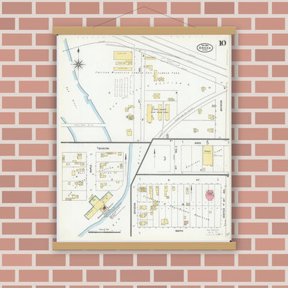 Old map wall art mockup — magnetic wood frame on brick wall — Sanborn Fire Insurance Map from Anoka, Anoka County, Minnesota (1904), Sheet #0010