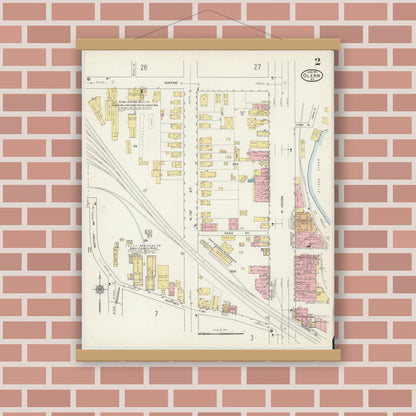 Old map wall art mockup — magnetic wood frame on brick wall — Sanborn Fire Insurance Map from Olean, Cattaraugus County, New York (1915) - Complete Map Set