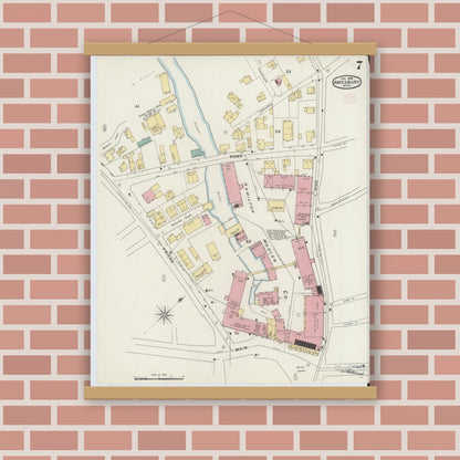 Old map wall art mockup — magnetic wood frame on brick wall — Sanborn Fire Insurance Map from Amesbury, Essex County, Massachusetts (1894), Sheet #0007
