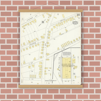 Old map wall art mockup — magnetic wood frame on brick wall — Sanborn Fire Insurance Map from Wilson, Wilson County, North Carolina (1913), Sheet #0022
