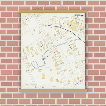 Old map wall art mockup — magnetic wood frame on brick wall — Sanborn Fire Insurance Map from Milford, Worcester County, Massachusetts (1903), Sheet #0009