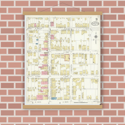 Old map wall art mockup — magnetic wood frame on brick wall — Sanborn Fire Insurance Map from Freeland, Luzerne County, Pennsylvania (1912), Sheet #0003