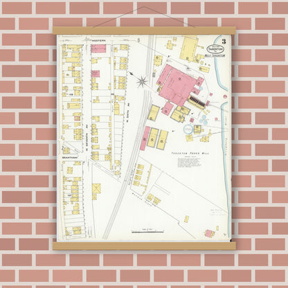 Old map wall art mockup — magnetic wood frame on brick wall — Sanborn Fire Insurance Map from Tarentum, Allegheny County, Pennsylvania (1909), Sheet #0003
