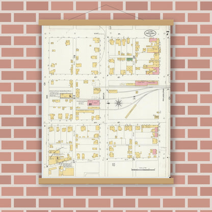 Old map wall art mockup — magnetic wood frame on brick wall — Sanborn Fire Insurance Map from Indiana, Indiana County, Pennsylvania (1903), Sheet #0007