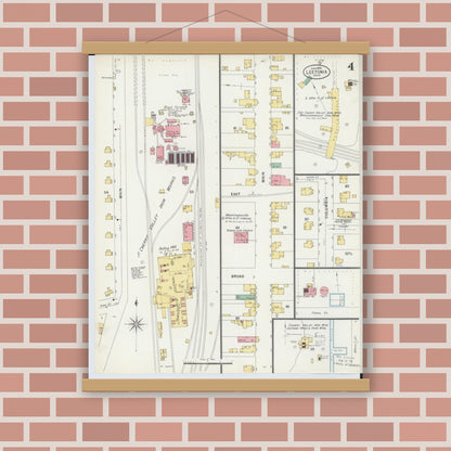 Old map wall art mockup — magnetic wood frame on brick wall — Sanborn Fire Insurance Map from Leetonia, Columbiana County, Ohio (1898), Sheet #0004
