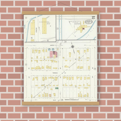Old map wall art mockup — magnetic wood frame on brick wall — Sanborn Fire Insurance Map from Marinette, Marinette County, Wisconsin (1910), Sheet #0027